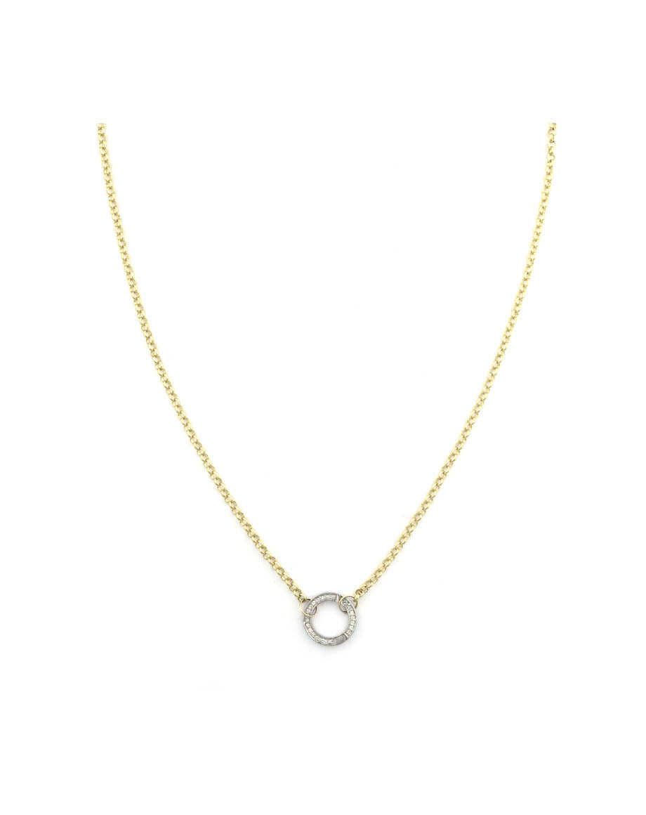 14K Gold 2mm Rolo Chain 12mm Diamond Lock Necklace