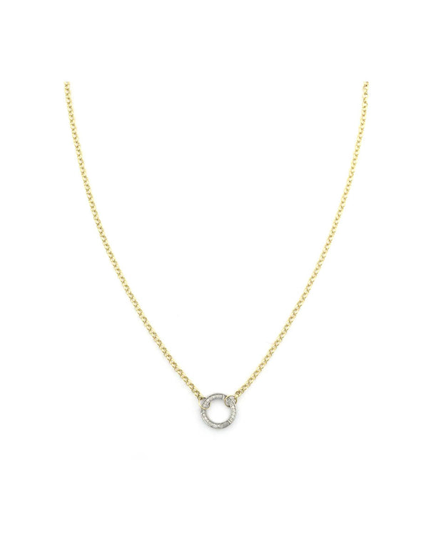 14K Gold 2mm Rolo Chain 12mm Diamond Lock Necklace