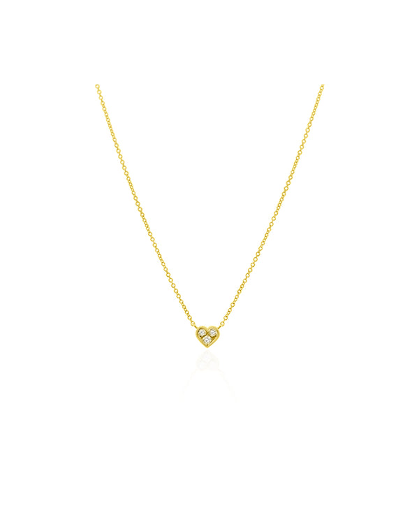 14K Gold Mini 3 Bezel Diamond Heart Necklace