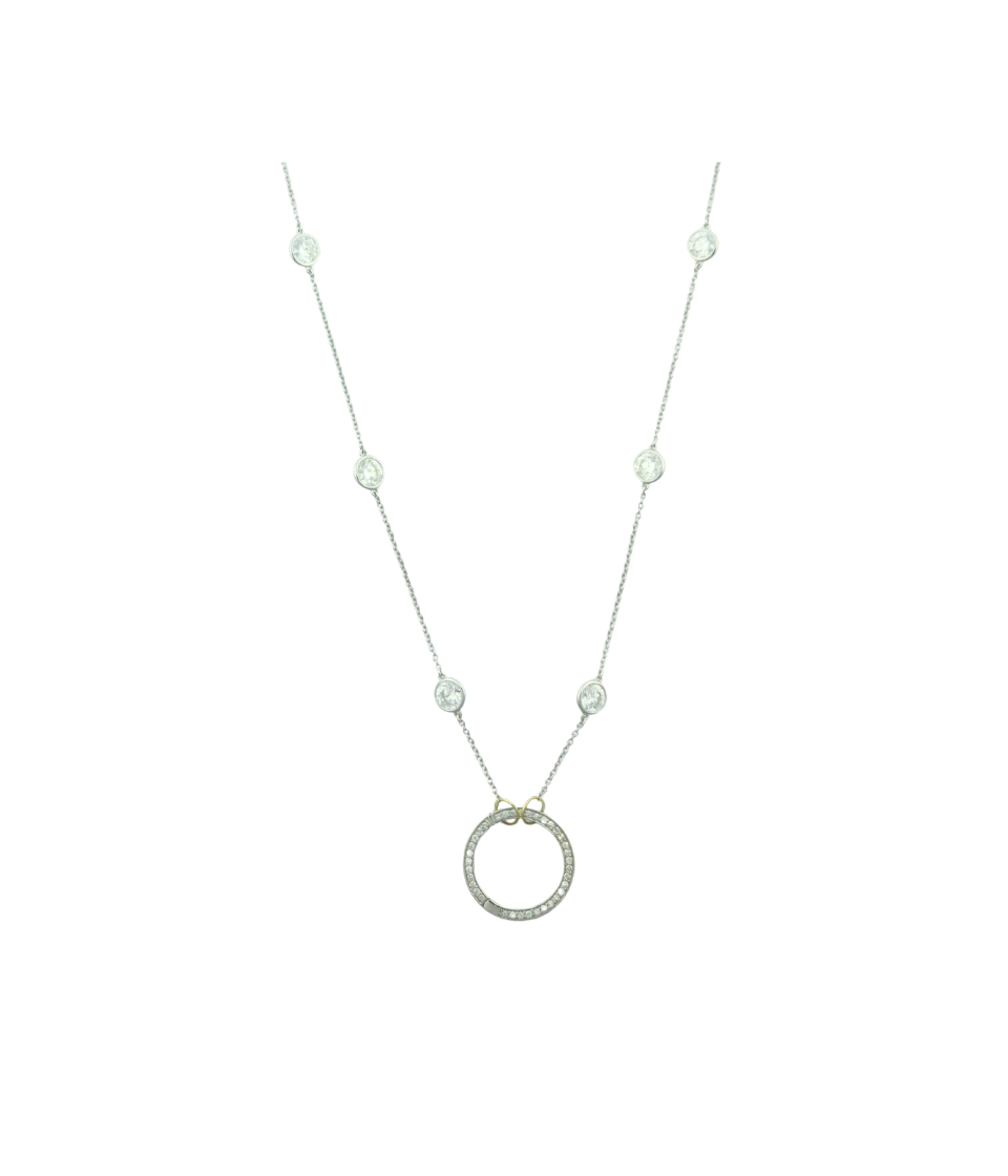 14K White Gold 3.30ct Lab Station 17mm Diamond Lock Necklace