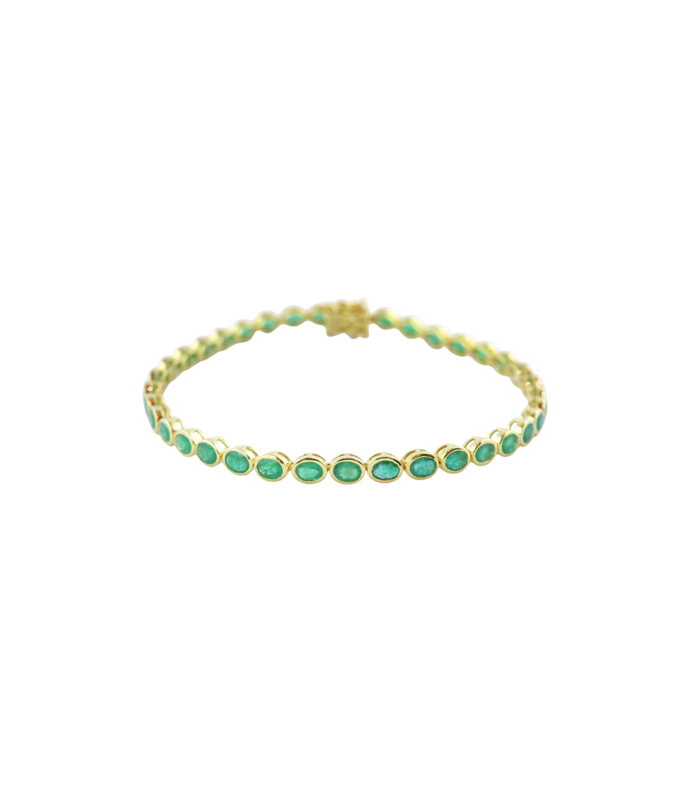 14K Gold 5.55ct Bezel Oval Emerald Tennis Bracelet