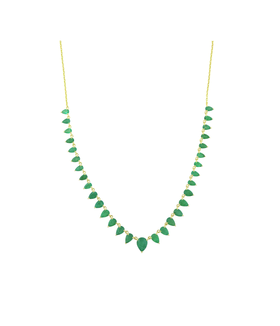 14K Gold 8.50ct Graduated Pear Emerald Necklace