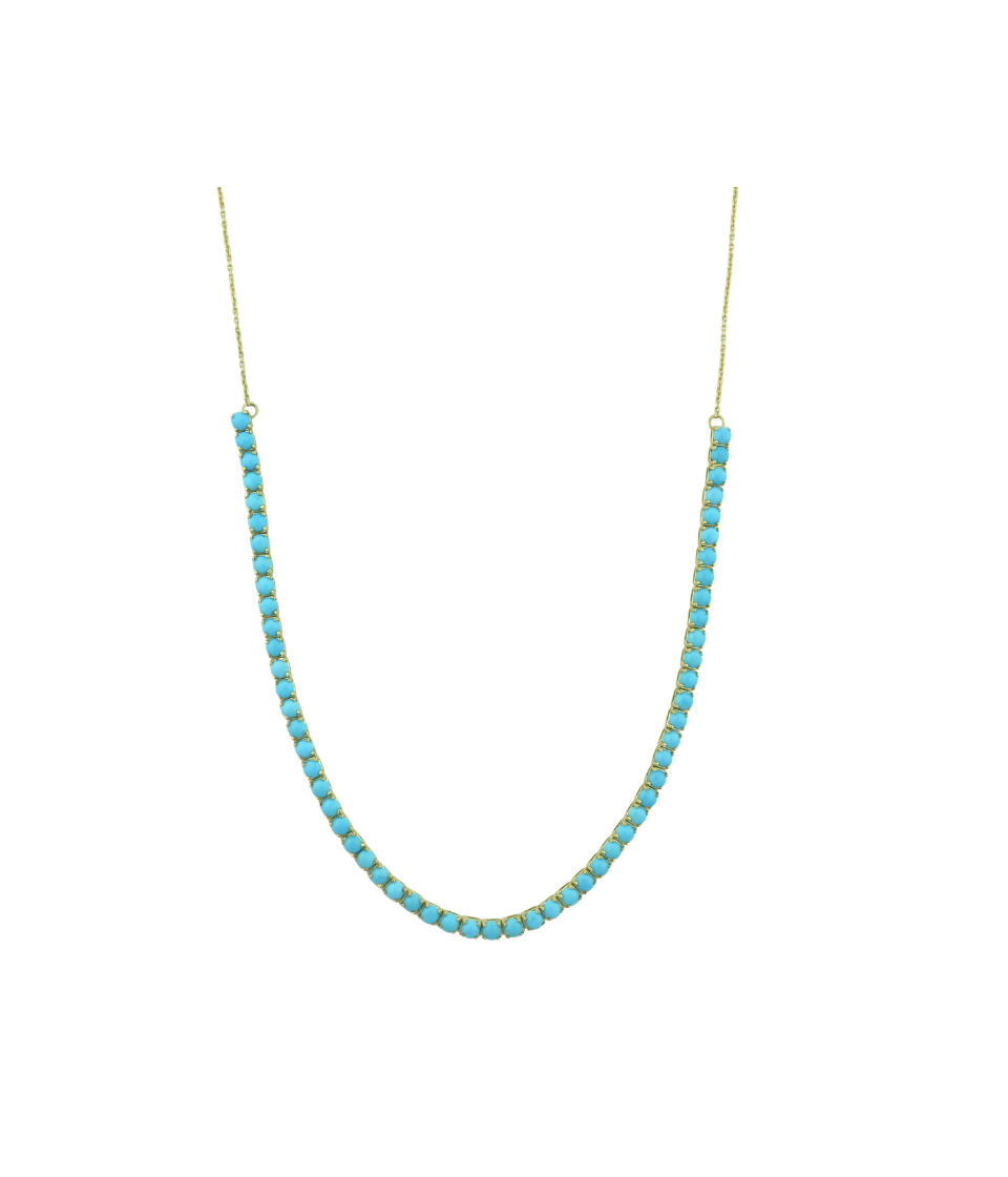 14K Gold Half Turquoise Tennis Necklace