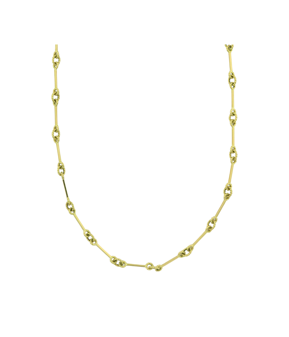 14K Gold Textured Oval + Bar Link Chain