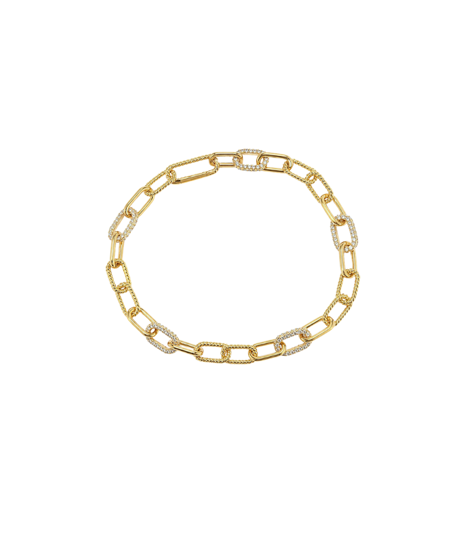 7" 14K Gold Textured .96ct Pave Diamond Link Bracelet