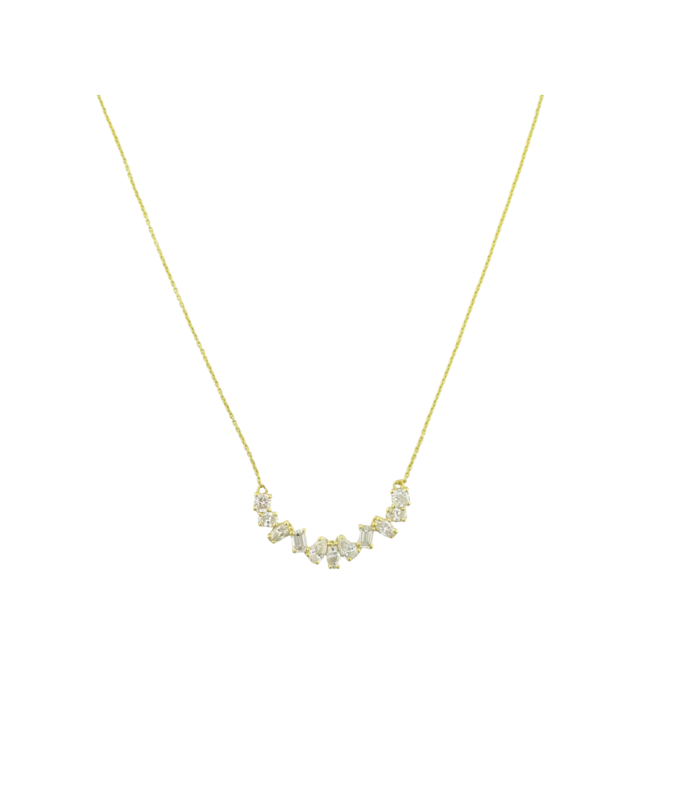 14K Gold 1.10ct Lab Diamond Mix Shape Curved Bar Necklace