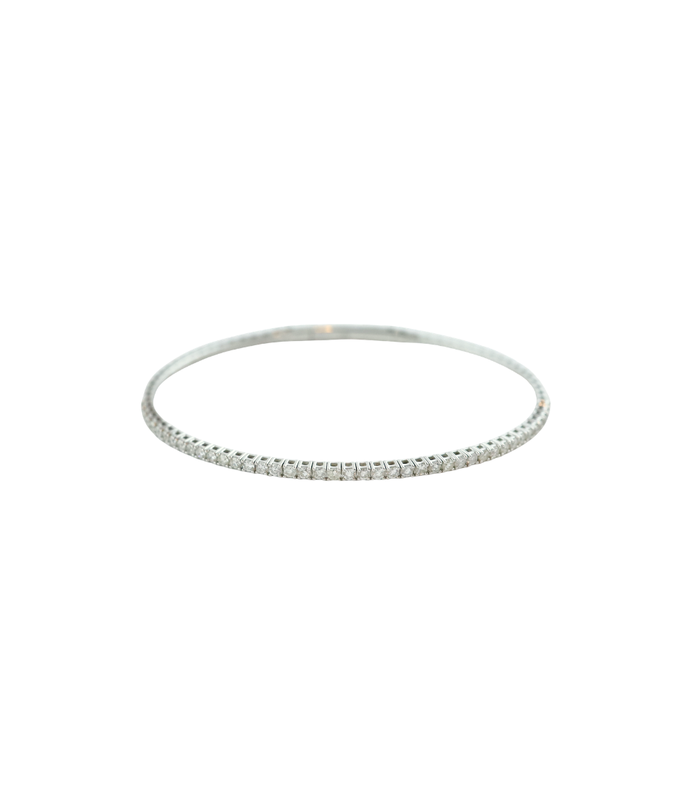 6.5" 14K White Gold Thin Flexi Half Way .85ct Diamond Bangle