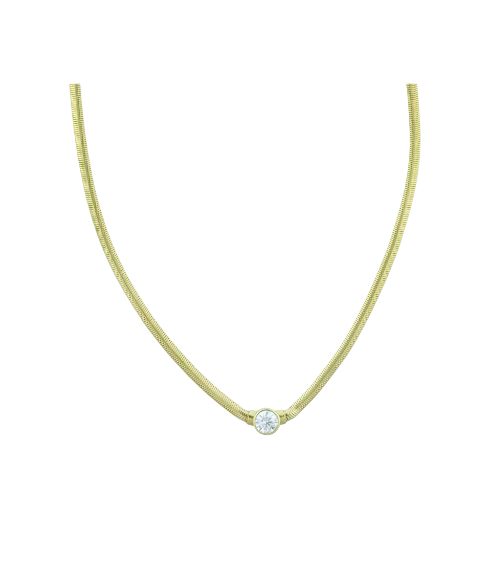 16" 14K Gold 1.08 Round Lab Diamond Herringbone Necklace