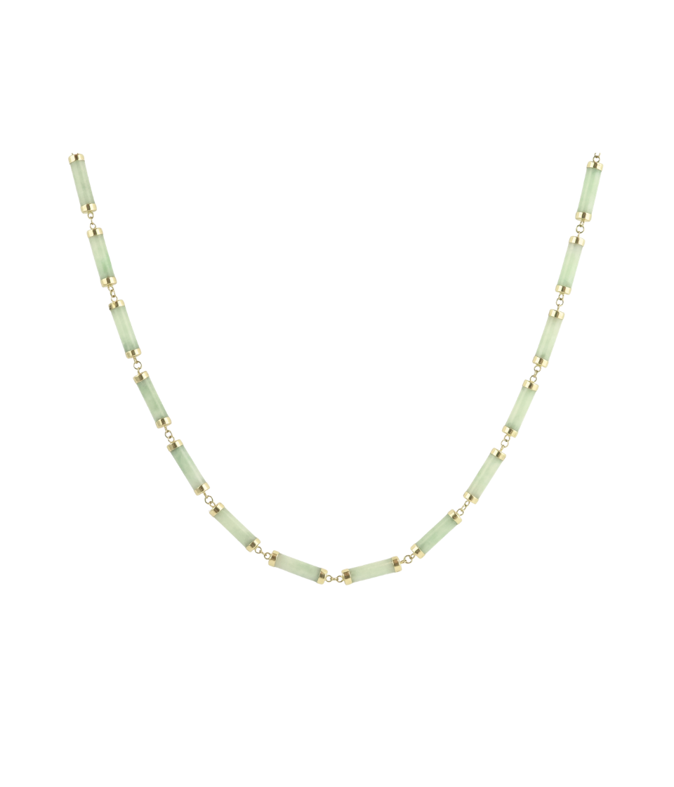 16" 14K Gold Light Green Jade Tube Necklace