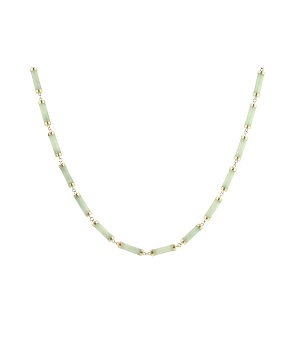 16" 14K Gold Light Green Jade Tube Necklace