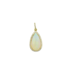 14K Gold Teardrop Opal Diamond Charm