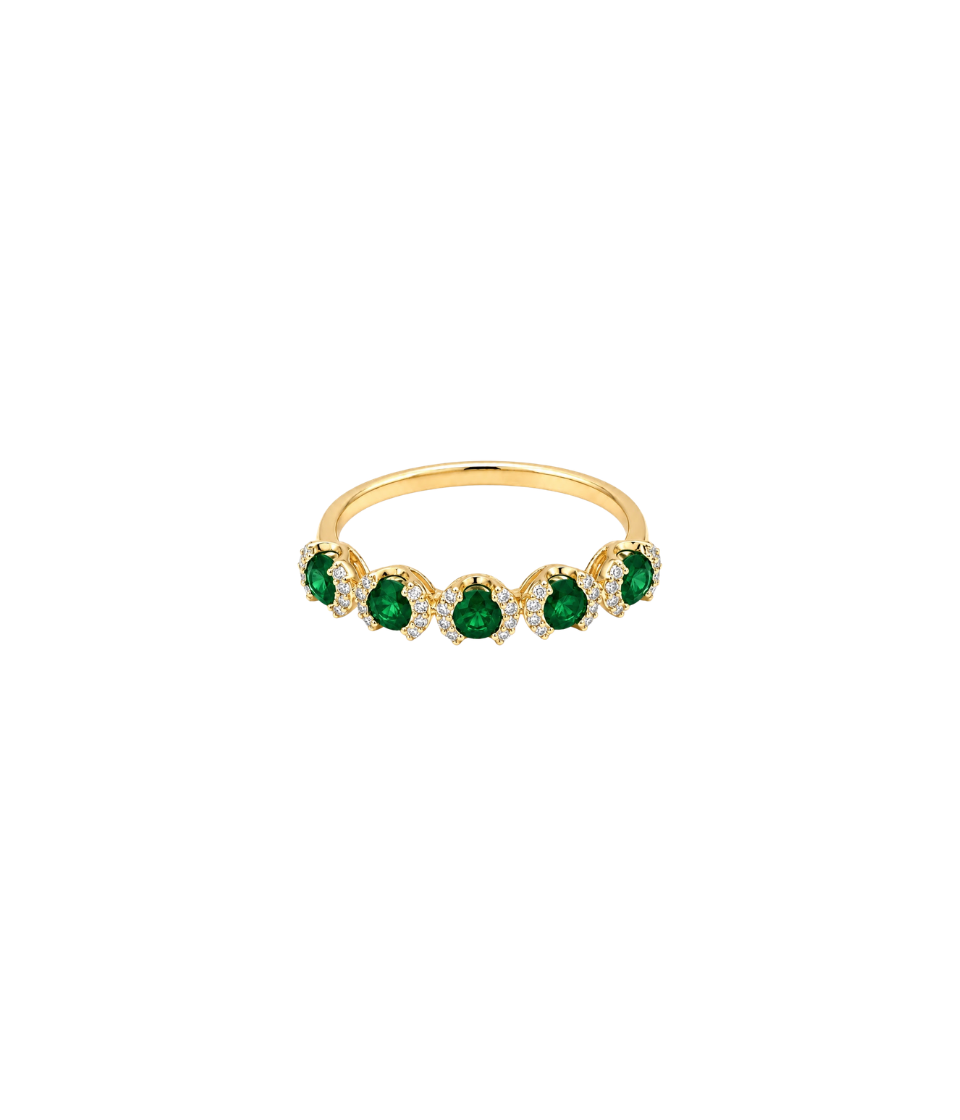14K Gold Diamond 5 Stone Emerald Ring