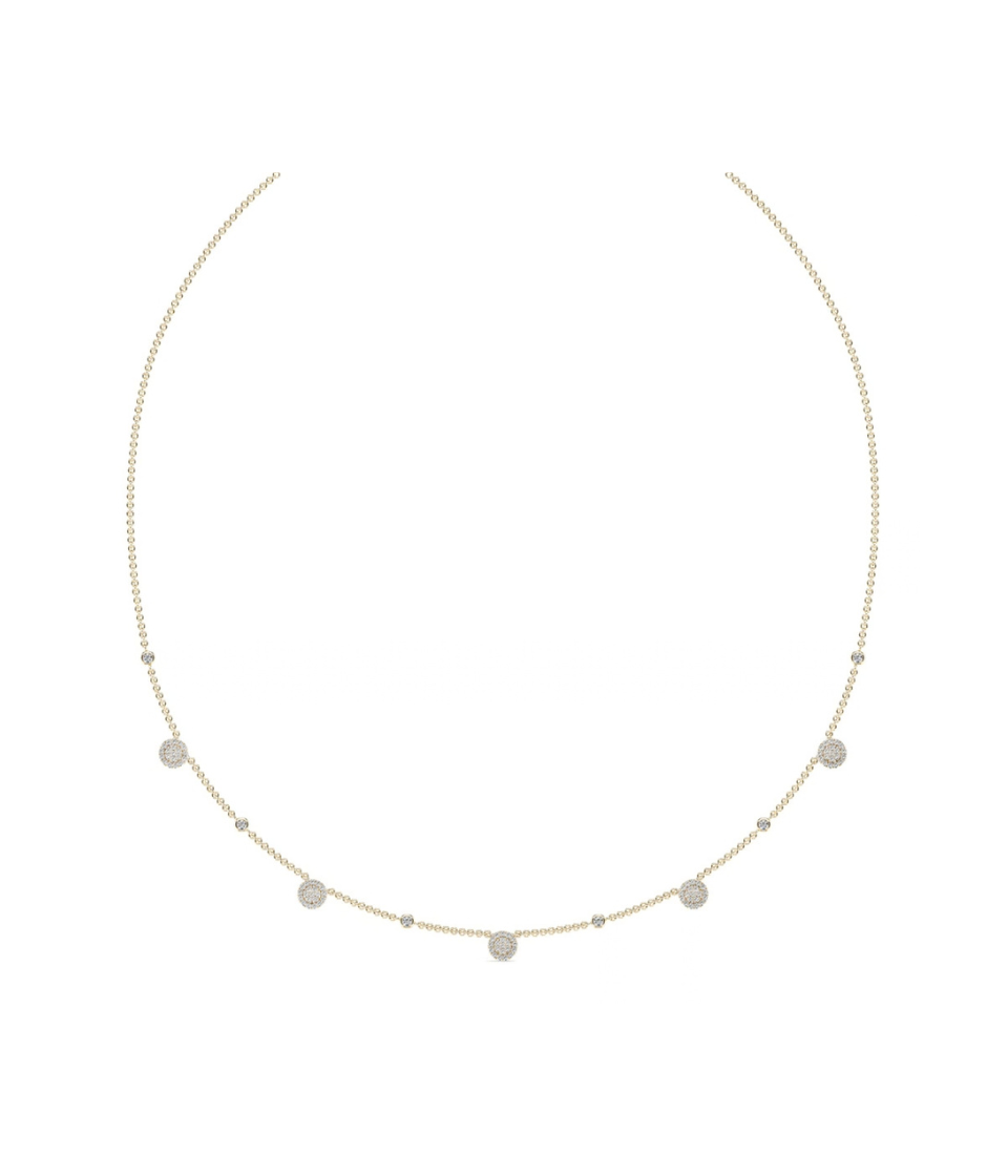 14K Gold Pave Diamond Circle Station Charm Necklace