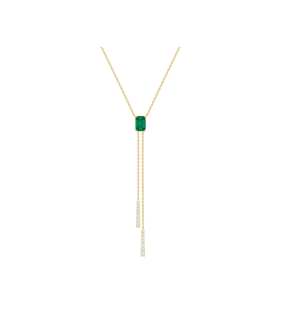 14K Gold Baguette Emerald Double Lariat Necklace