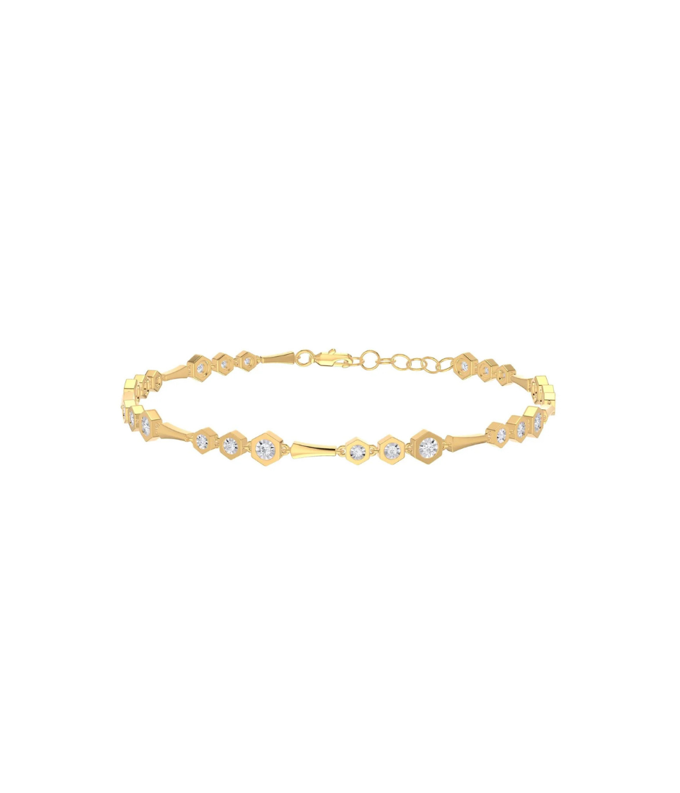 14K Gold Trio Illusion Diamond + Bar Bracelet