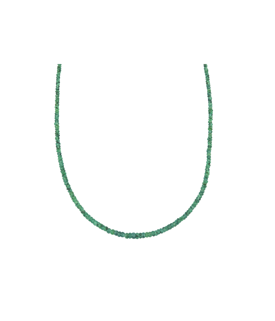 2-3mm Faceted Natural Dark Emerald Beaded Necklace