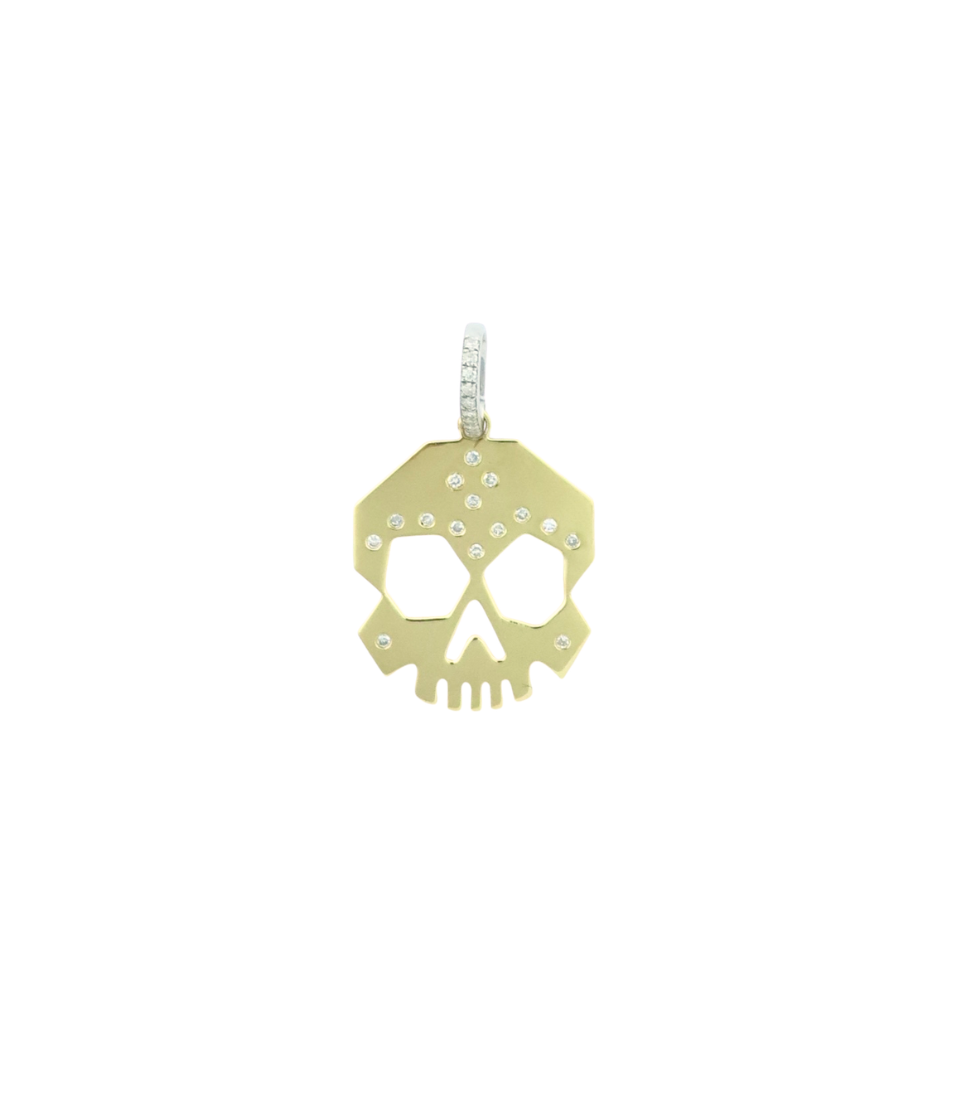 Large 14K Gold Diamond Freckled Skull Charm