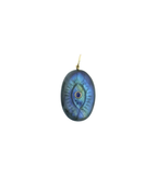 14K Gold Bezel Blue Sapphire Carved Labradorite Evil Eye Pendant