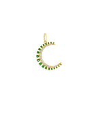 14K Gold Emerald Diamond Crescent Moon Charm