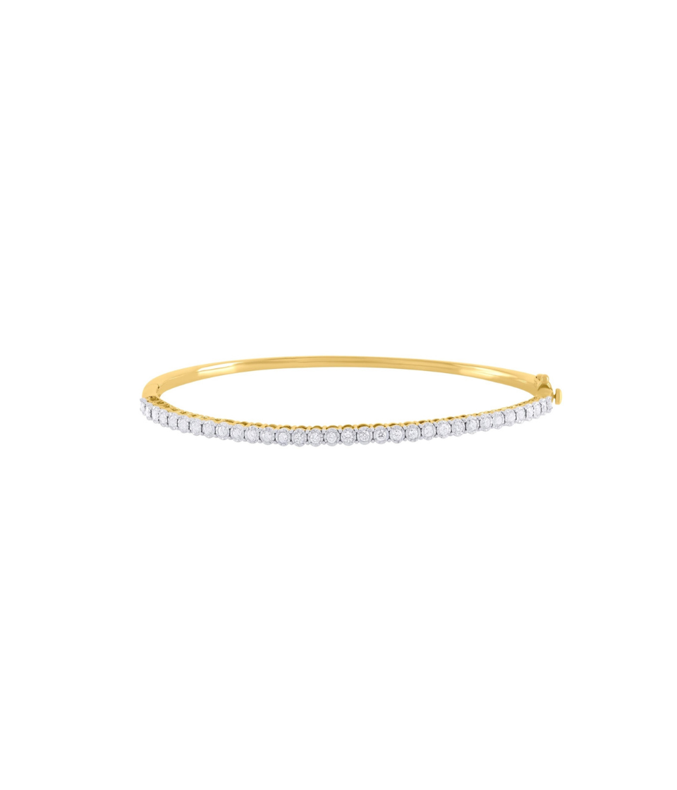14K Gold .45ct Half Way Diamond Bangle