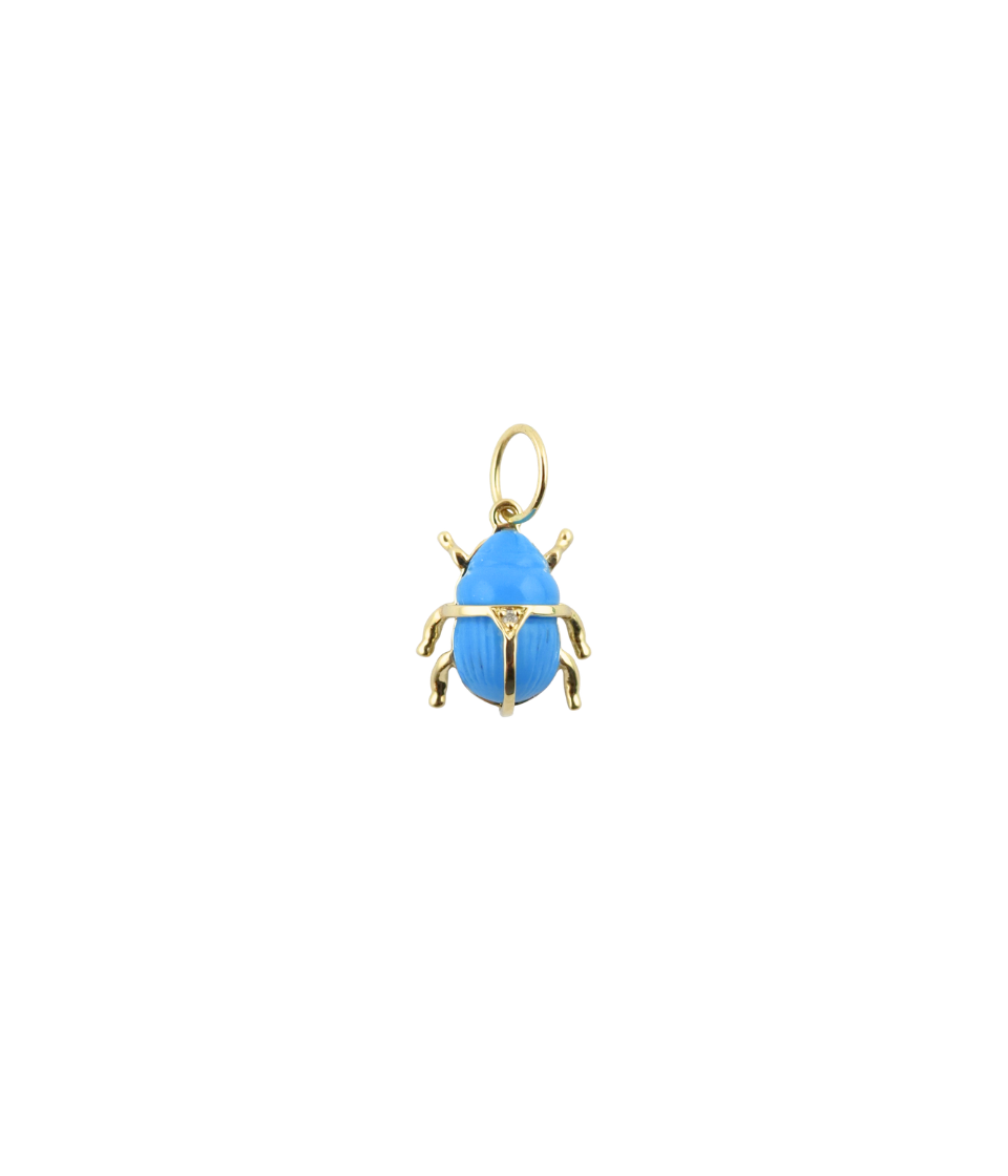 14K Gold Dark Turquoise Scarab Charm