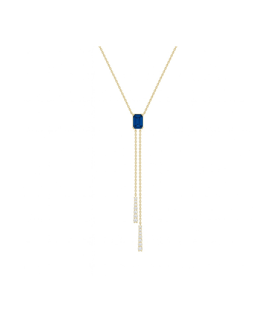 14K Gold Baguette Sapphire Double Lariat Necklace