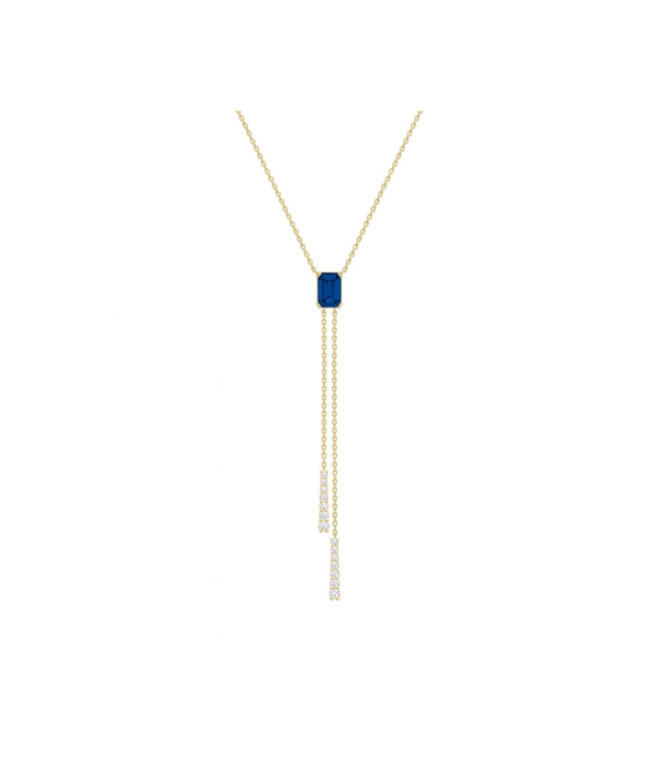 14K Gold Baguette Sapphire Double Lariat Necklace