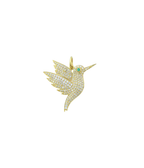 14K Gold Diamond Hummingbird Emerald Eye Charm
