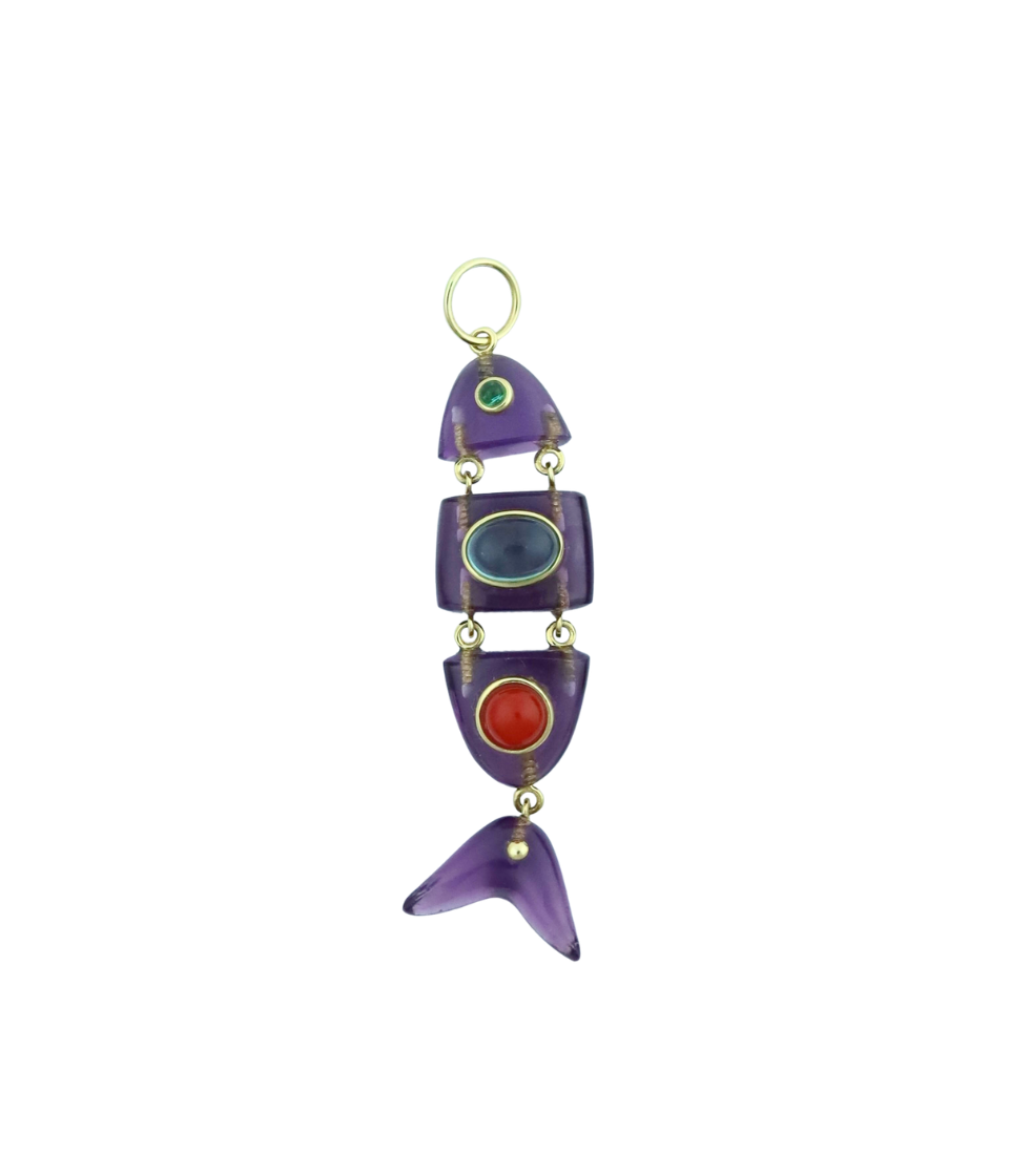14K Gold Amethyst Fish Scale Stone Fish
