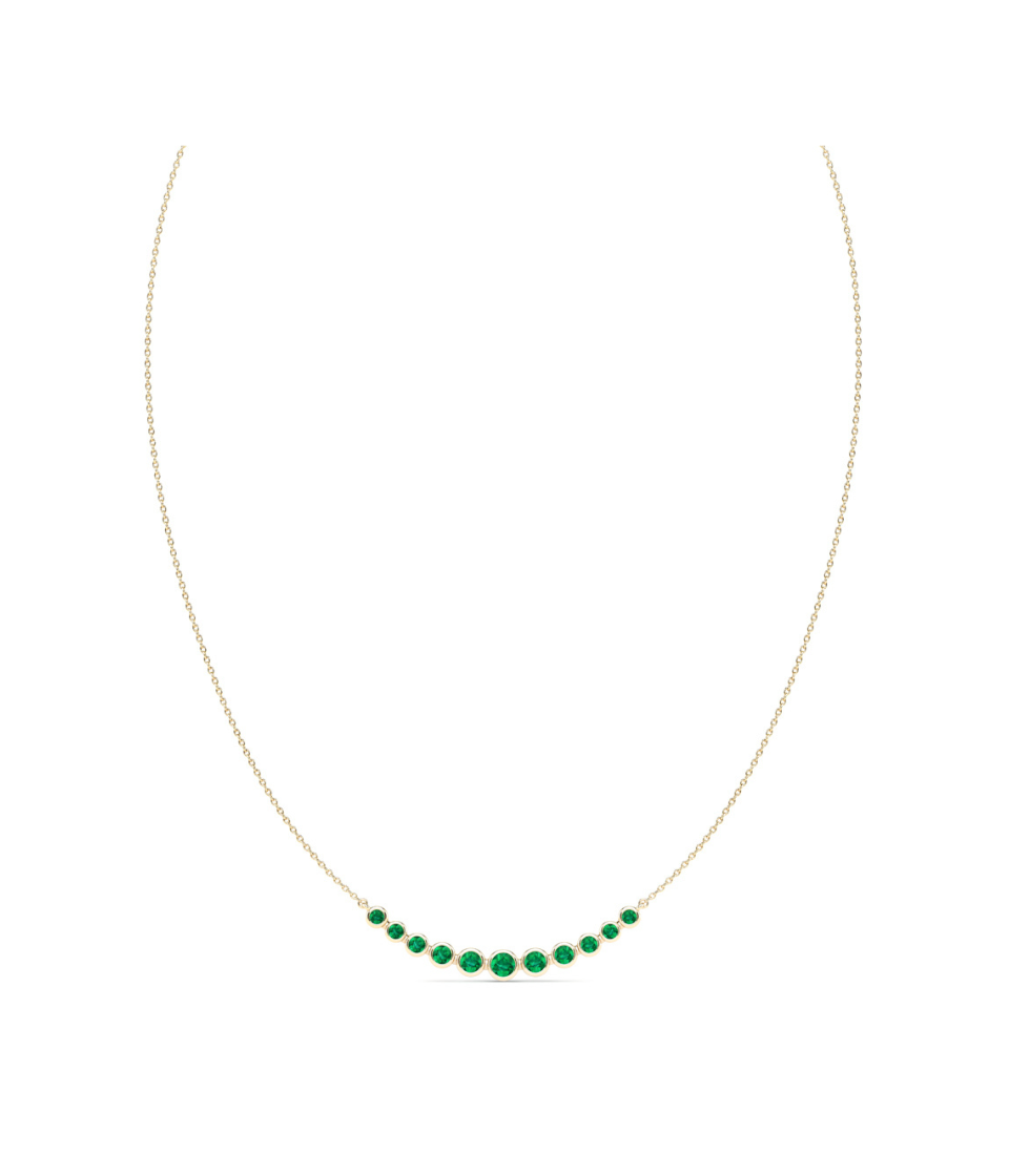 14K Gold Bezel Emerald Curved Bar Necklace