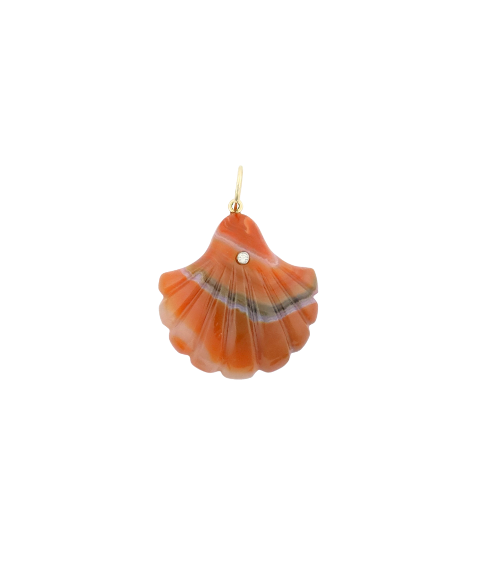 Black Striped Orange Laguna Agate Scallop Shell Charm