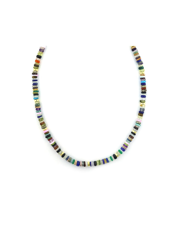 4mm Smooth Heishi Multi Agate Rondelle Necklace