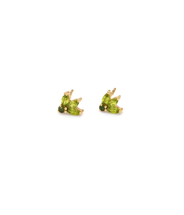 14K Gold Green Sapphire Peacock Studs