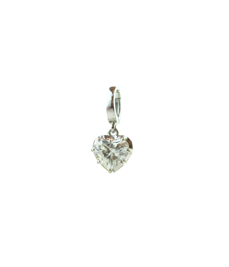 14K White Gold 1.54ct Lab Heart Diamond Prong Openable Charm