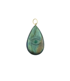 14K Gold Emerald Carved Labradorite Evil Eye Pendant
