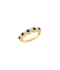 14K Gold Pave Diamond Circle 5 Stone Blue Sapphire Ring