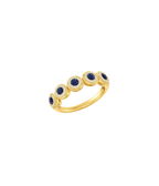 14K Gold Pave Diamond Circle 5 Stone Blue Sapphire Ring