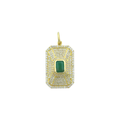 14K Gold .81ct Baguette Emerald Diamond Dog Tag Charm