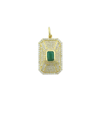 14K Gold .81ct Baguette Emerald Diamond Dog Tag Charm