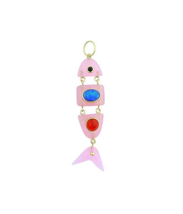14K Gold Rose Quartz Gemstone Scale Fish Charm