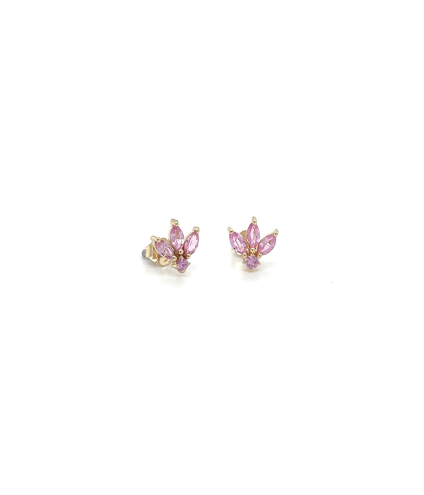 14K Gold Pink Sapphire Peacock Studs