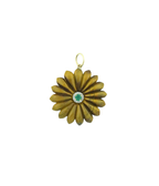 14K Gold Carved Tiger's Eye Emerald Flower Charm