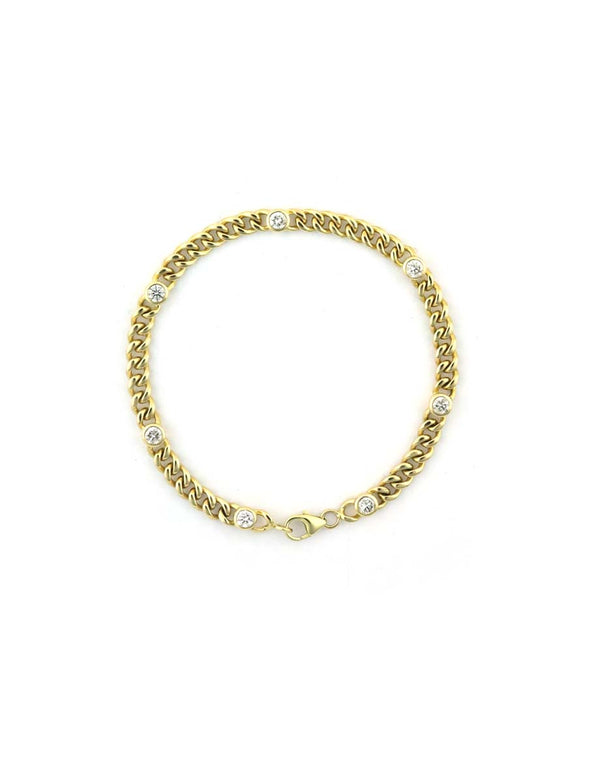 14K Gold 7 Diamond Cuban Bracelet