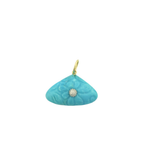 14K Gold Floral Carved Triangle Turquoise Diamond Pendant