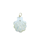 14K Gold Diamond Mother of Pearl Carved Scallop Shell Pendant