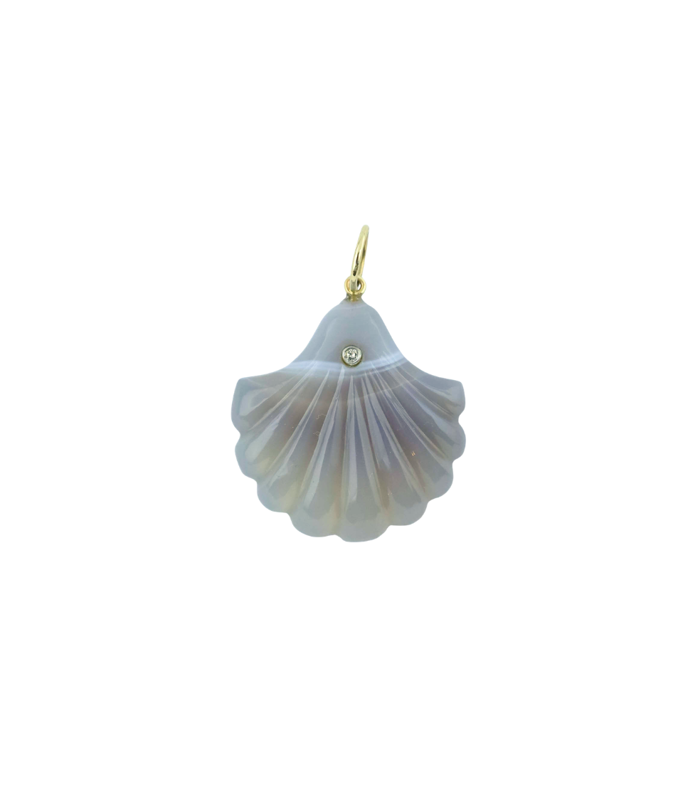 Dark Gray Laguna Agate Scallop Shell Charm