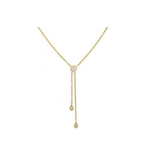 14K Double Chain Drop Diamond Lariat Necklace