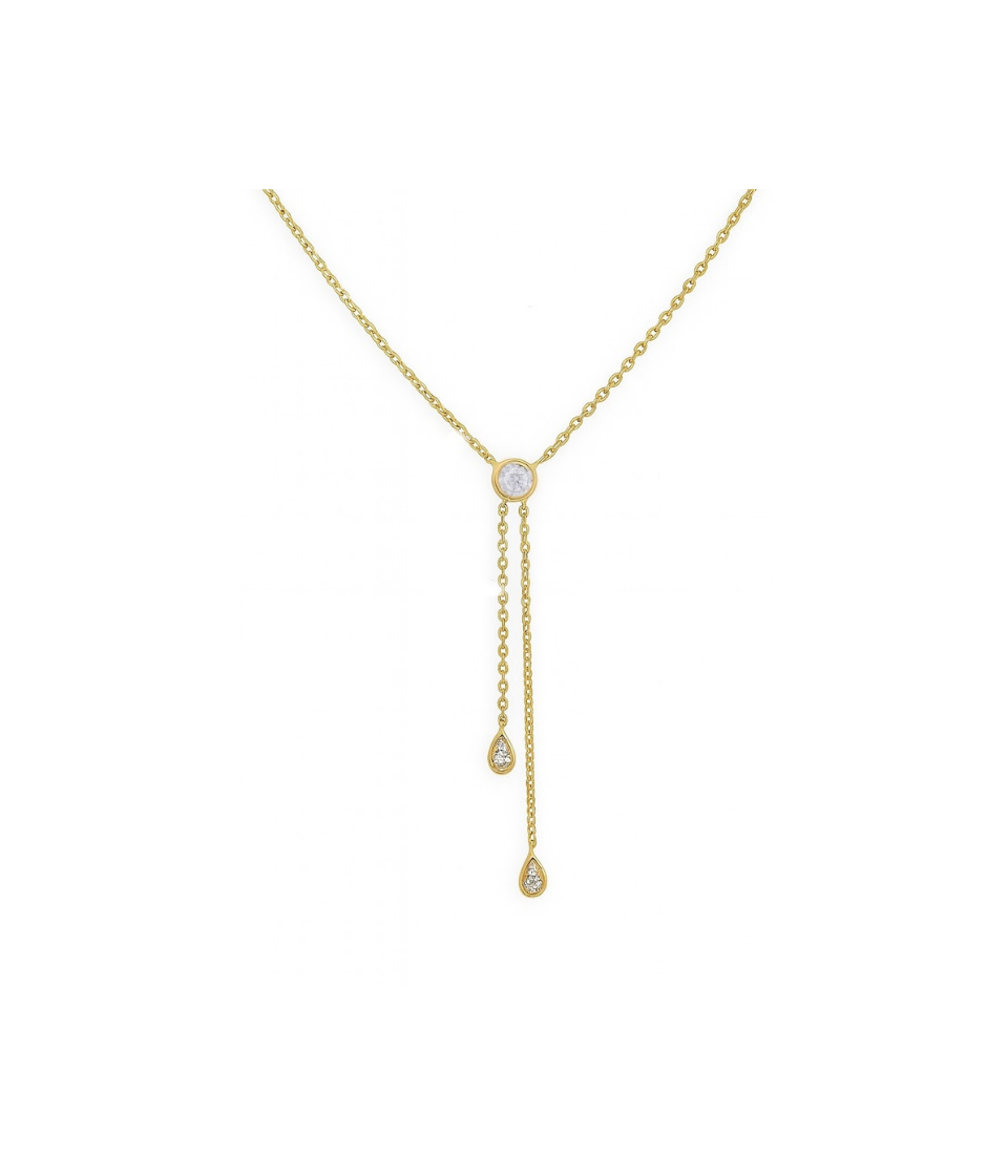 14K Double Chain Drop Diamond Lariat Necklace