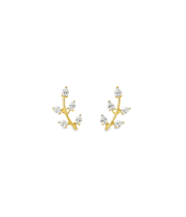 14K Gold .31ct Diamond Leaf Climber Stud