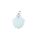 14K Gold Diamond White Opal Carved Scallop Shell Pendant